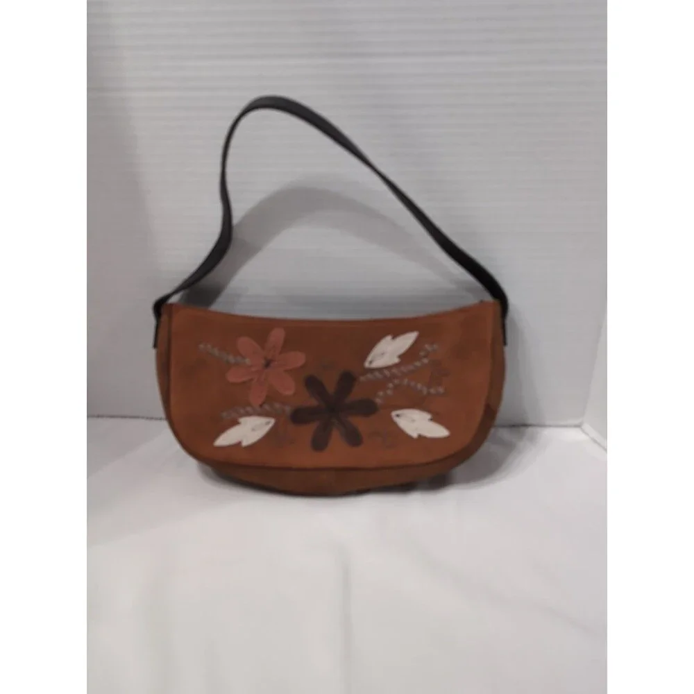 Suede mini hobo handbag floral leaf design Coin Pouch VINTAGE CUTE